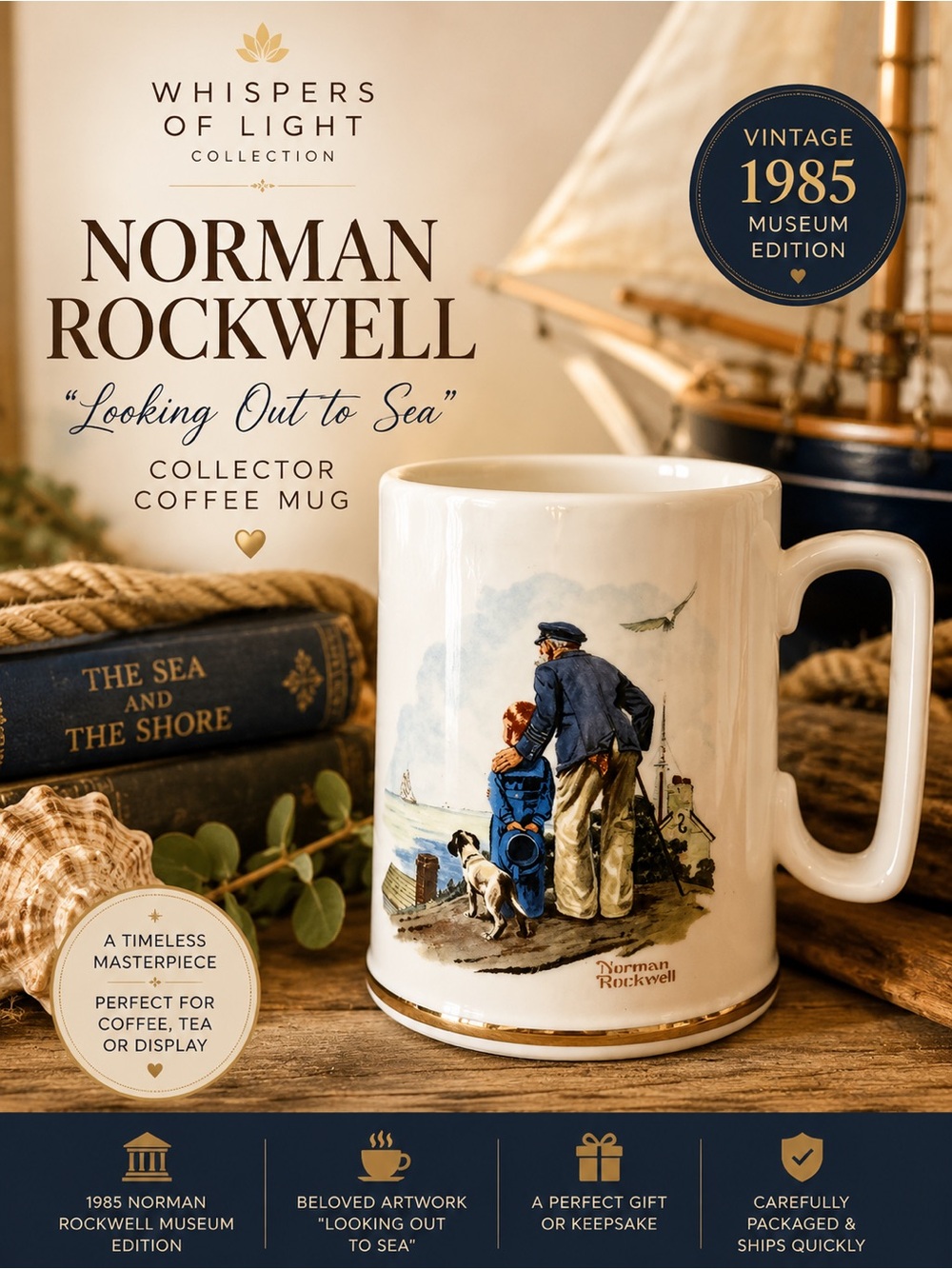 Norman Rockwell “Looking Out to Sea” Collector Coffee Mug | 1985 Museum Edition